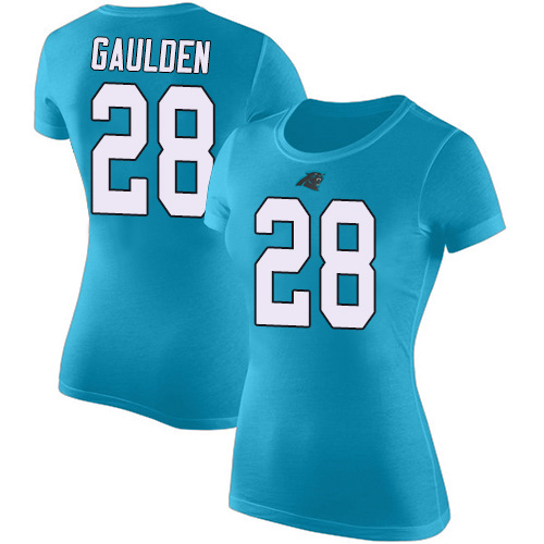 Carolina Panthers Blue Women Rashaan Gaulden Rush Pride Name and Number NFL Football #28 T Shirt
